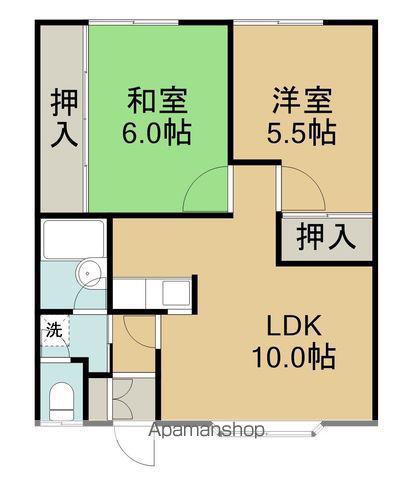 高丘第4桧荘(2LDK/2階)の間取り写真