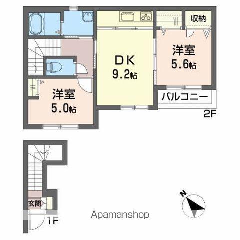 クラヴィエ長田町(2DK/2階)の間取り写真