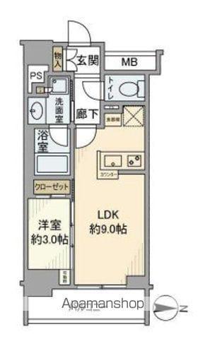 グローリオコンフォート東京菊川(1LDK/9階)の間取り写真