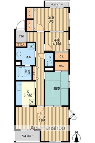 リズ国立西NO1(3LDK/2階)の間取り写真