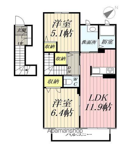 ラ・ルミナス1(2LDK/2階)の間取り写真