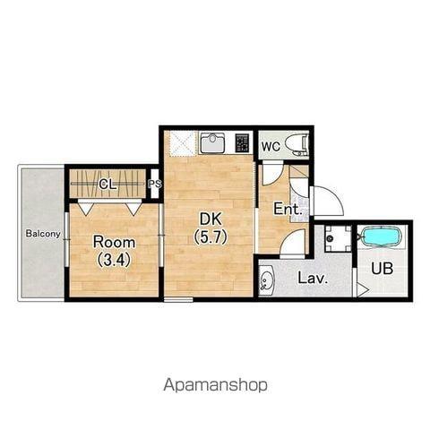 ジーメゾン西湊ウィシエ(1DK/2階)の間取り写真