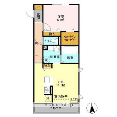 ゼピュロス学園の森 K(1LDK/2階)の間取り写真