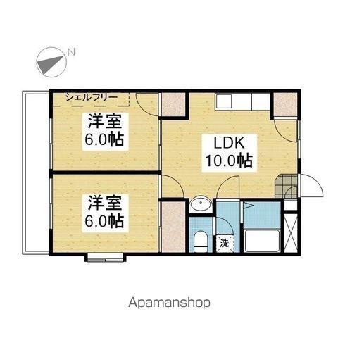 衣山ハイツ(2LDK/3階)の間取り写真