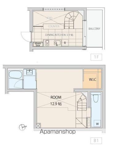 エスセナーリオ市谷薬王寺(1LDK/1階)の間取り写真