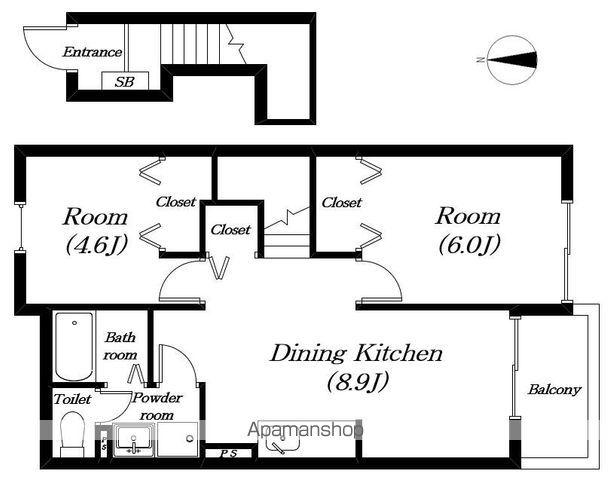 ソレアードフロレスター(2DK/2階)の間取り写真