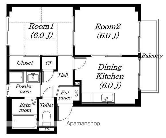 ハイツカーム(2DK/2階)の間取り写真