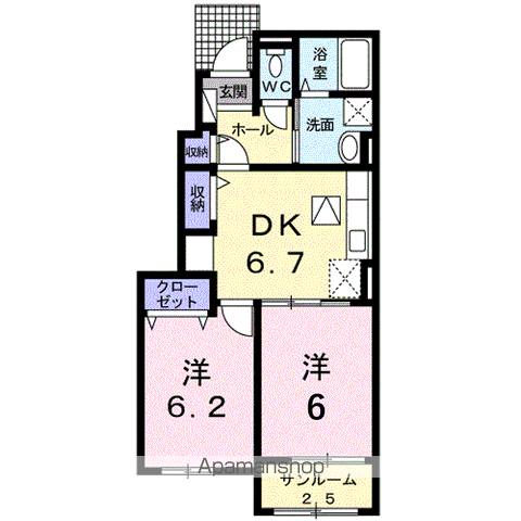 サンミッシェル B(2DK/1階)の間取り写真