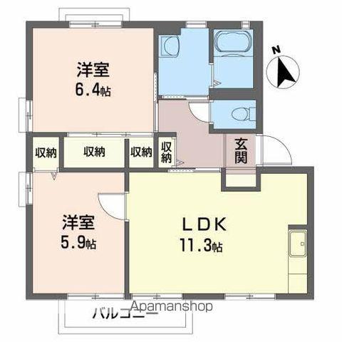 ディアス富田(2LDK/1階)の間取り写真