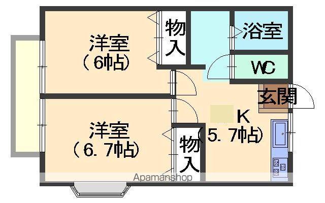 サンリュミエールA棟(2K/1階)の間取り写真