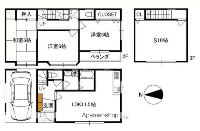 根岸線 山手駅 徒歩16分 3階建 築30年(3SLDK)の間取り写真