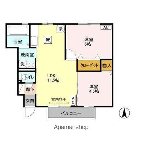 ルージュモア・ルージュコート(2LDK/1階)の間取り写真