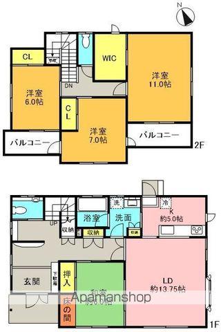常磐線 いわき駅 バス乗車時間:36分 飯野三丁目バス停で下車 徒歩3分 2階建 築23年(4LDK)の間取り写真