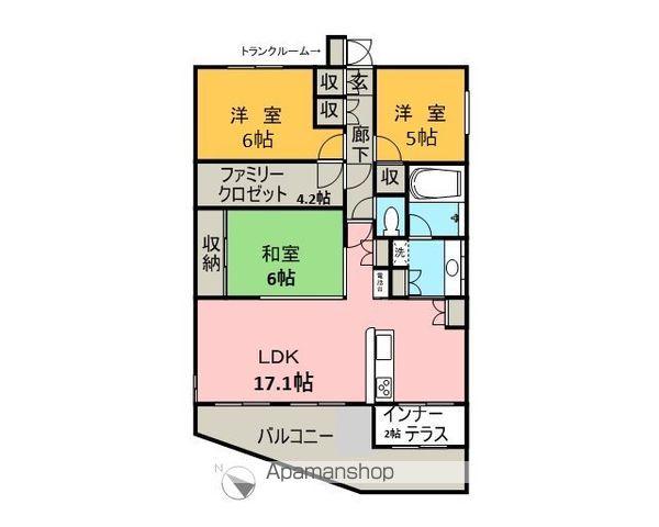 ヒューマンスクエア本宮アートヴィレッジ(3LDK/4階)の間取り写真