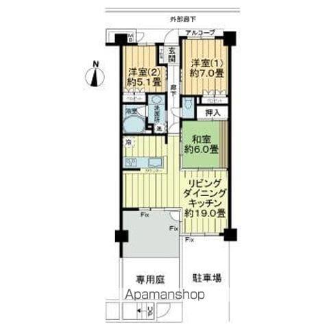 サーパス道後公園南(3LDK/1階)の間取り写真