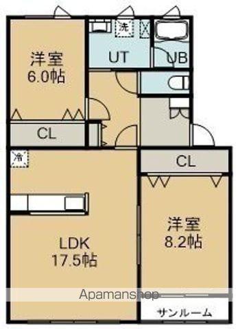セピア七重浜(2LDK/1階)の間取り写真