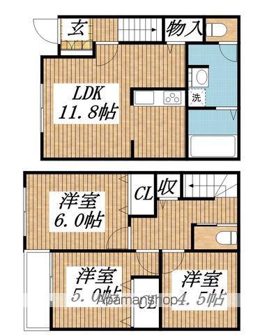 北総鉄道 矢切駅 徒歩13分 2階建 築1年(3LDK)の間取り写真