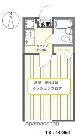 ベル北綾瀬C(1K/2階)の間取り写真