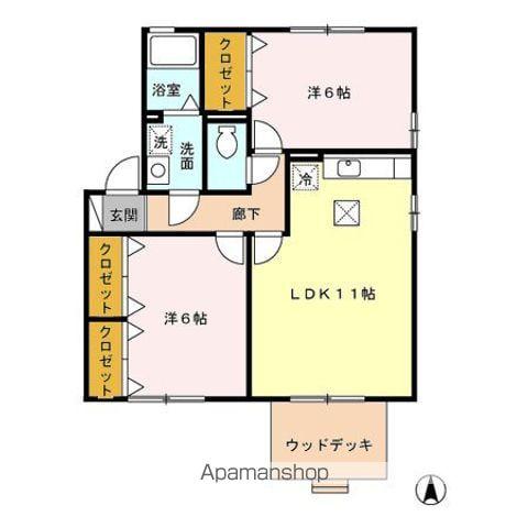 スウィートアップルB(2LDK/1階)の間取り写真