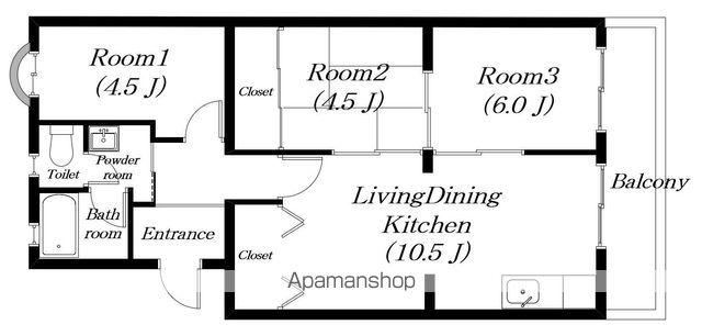 フォンテーヌ国分(3LDK/4階)の間取り写真