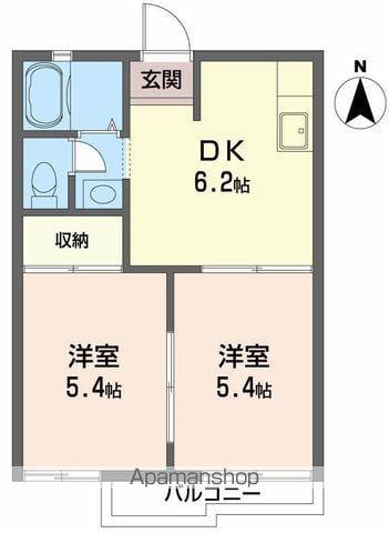 シャンブル蛍ヶ池(2DK/2階)の間取り写真