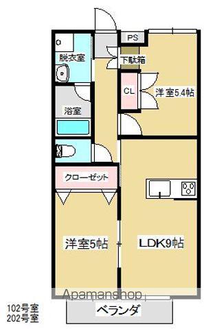 コーポ向原B棟(2DK/2階)の間取り写真