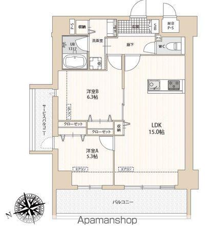 レクサスガーデン箱崎タワーズウエスト(2LDK/5階)の間取り写真