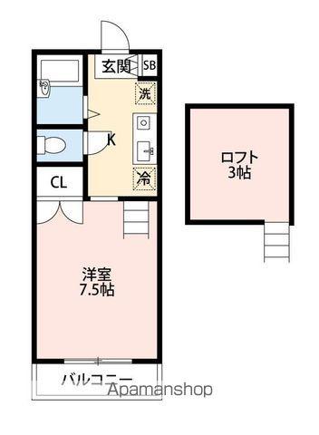 シャトル2(1K/1階)の間取り写真