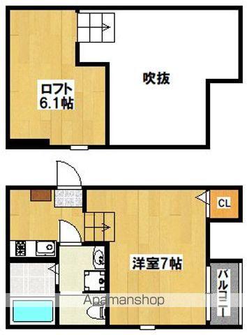 ハーモニーテラス墨江(ワンルーム/2階)の間取り写真