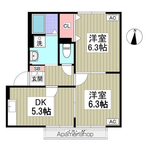 パナステージ四季の郷 C棟(2DK/1階)の間取り写真
