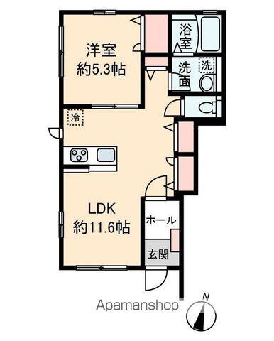 坂戸市伊豆の山アパート(1LDK/1階)の間取り写真