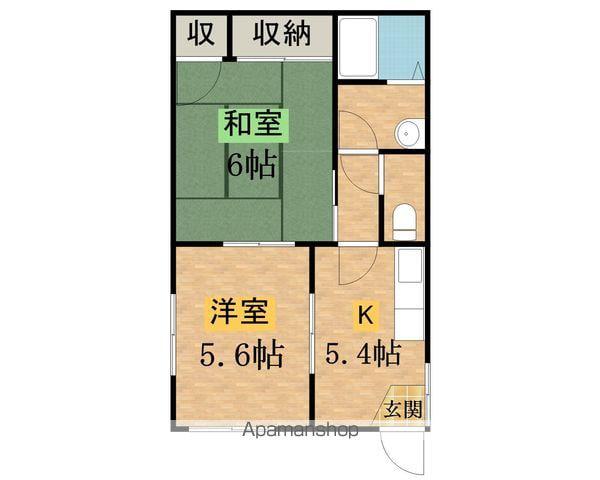 ツインハイムB(2K/1階)の間取り写真