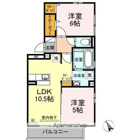 ウィルコート潮音町B棟(2LDK/2階)の間取り写真