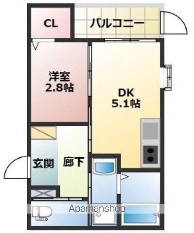 ソラナ博多(1DK/1階)の間取り写真