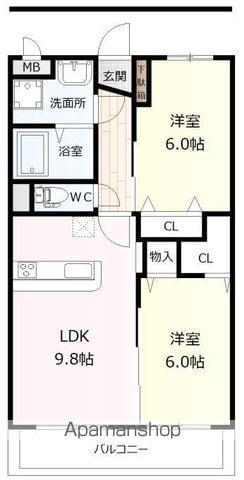 PRIME COURT(2LDK/2階)の間取り写真