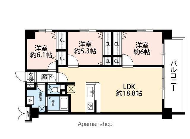ホビアル・フェンテ(3LDK/4階)の間取り写真