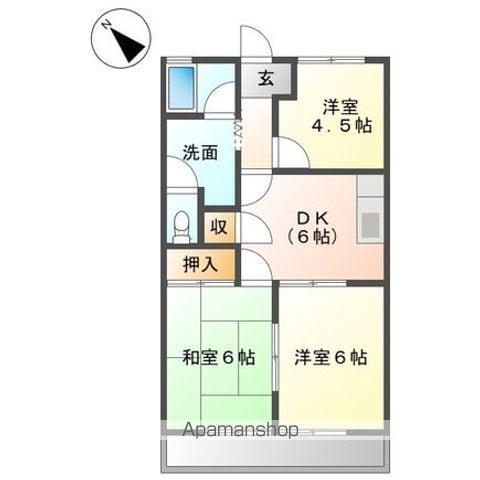 リバティヒルズ405(3DK/2階)の間取り写真
