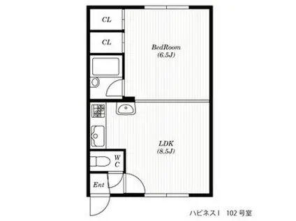 ハピネスⅠ(1LDK/2階)の間取り写真