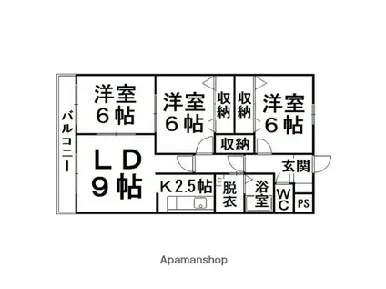 フェイマスKITAMI1番館(3LDK/3階)の間取り写真