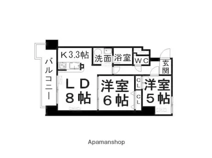 ソシオ山下通(2LDK/6階)の間取り写真