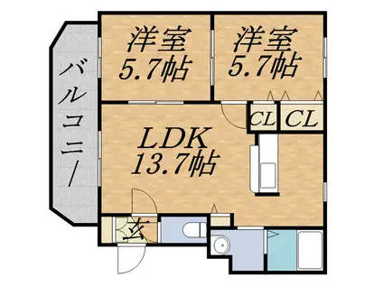 ハイツ奥野(2LDK/2階)の間取り写真