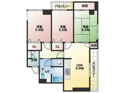 ヴェルデ山鼻(3DK/5階)の間取り写真