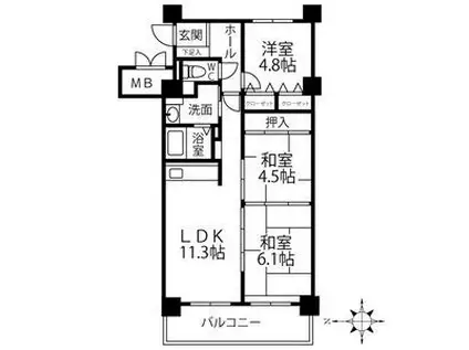 クリオ行啓通参番館(3LDK/9階)の間取り写真