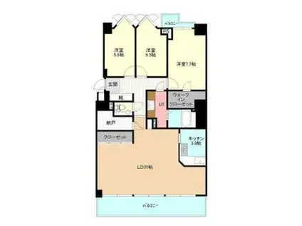 円山坂下シティハウス(3LDK/1階)の間取り写真