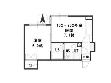 ルミエール桑園(1DK/2階)の間取り写真