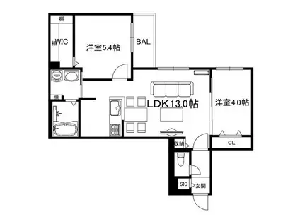 ブランシャール西線11条HD(2LDK/3階)の間取り写真