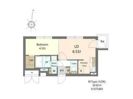 S-RESIDENCE医大南ALTIER(1LDK/1階)の間取り写真