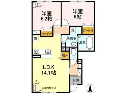 OWL II(ワンルーム/1階)の間取り写真