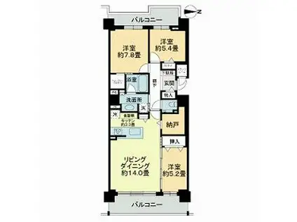 ブランズ札幌中島公園(3LDK/2階)の間取り写真