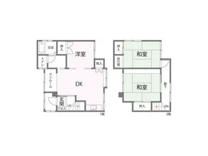 札幌市軌道線 ロープウェイ入口駅 徒歩5分 2階建 築48年(3DK)の間取り写真